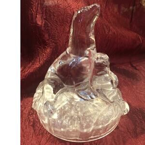 Vintage Crystal Mother Seal & Her Pup Frosted Textured Stand to Resemble Ice 6x5